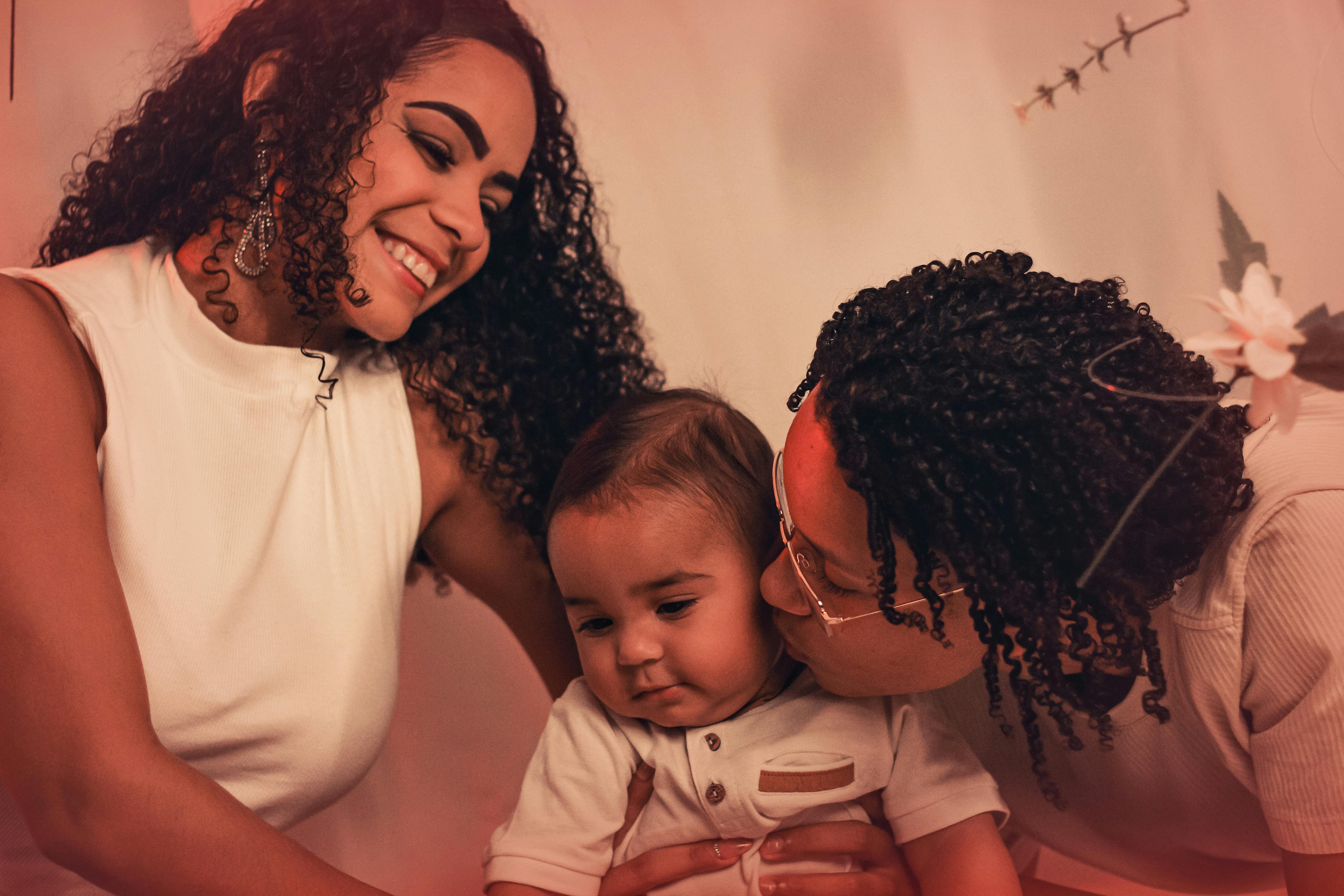 Happy mom and baby